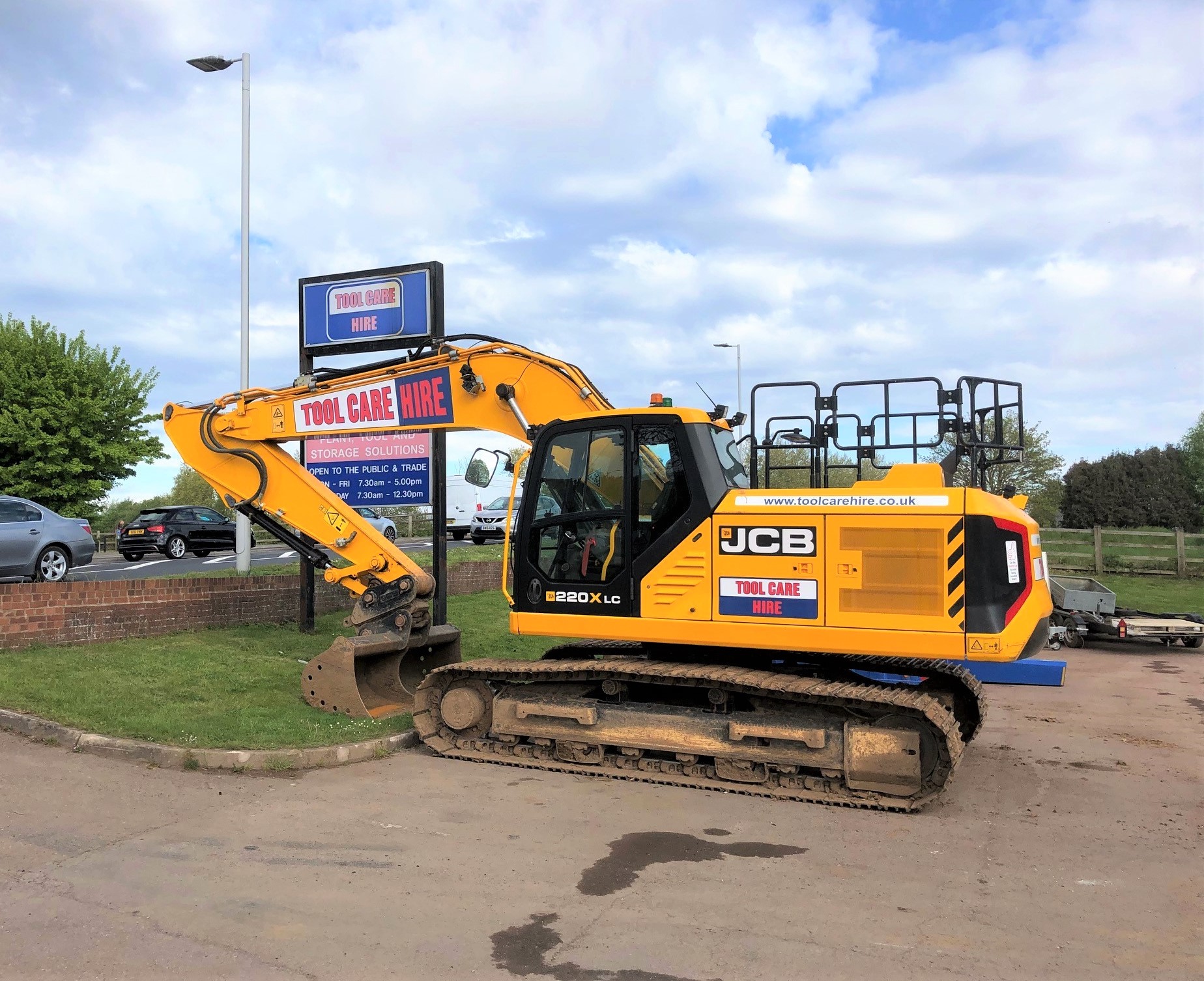 JCB 220X 22-tonne excavator in Tool Care Hire livery at the Exeter depot